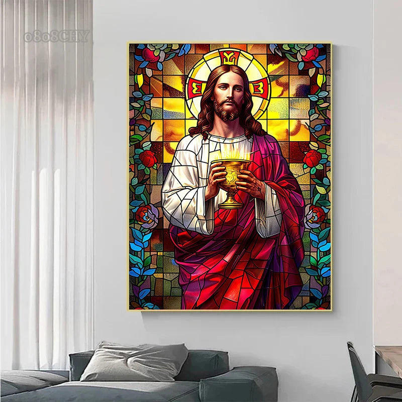 Jesus Christ Stained Glass Posters Canvas